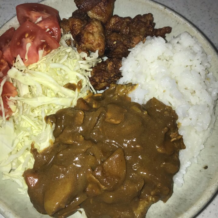 ワンプレートご飯☆カレー＆唐揚げ